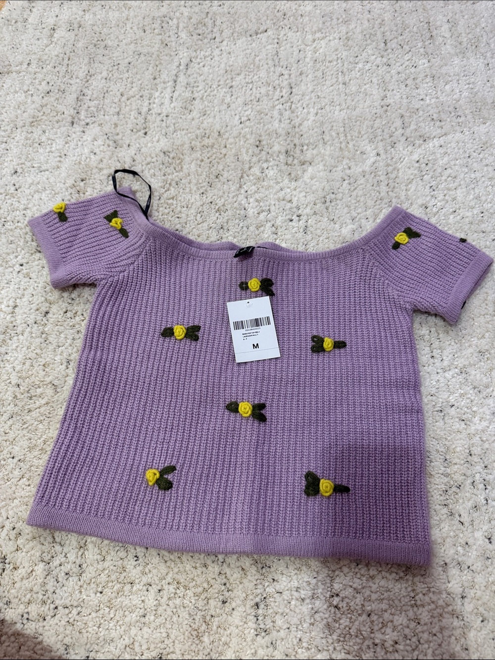 Forever 21 Lilac Knit Top with Yellow Floral Appliqués
